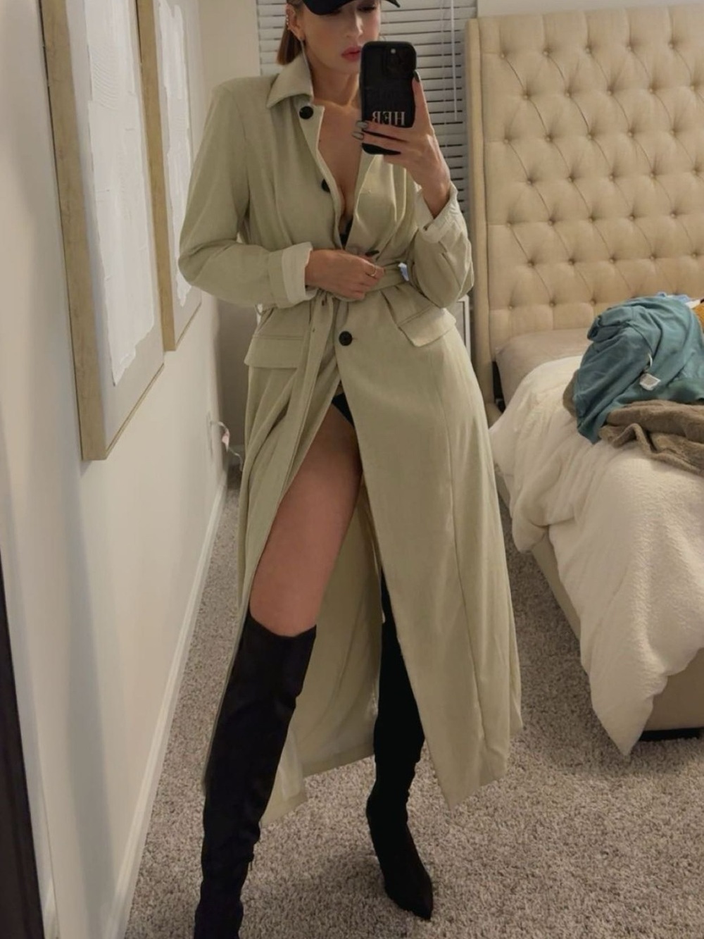 JLUXLABEL Light Beige Long Trench Coat